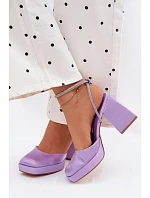 Dámské sandály s masivním podpatkem typu sloupek s páskem a kamínky Fialové Seraphina