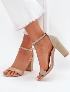 Lesklé sandály na podpatku Kavina – zlaté