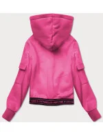 Krátká růžová dámská tepláková mikina se stahovacími lemy (26030) Krátká růžová dámská tepláková mikina se stahovacími lemy (26030)