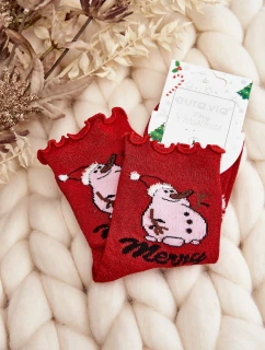 Dámské lesklé vánoční ponožky s panáčkem červené