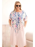 Dámské viskózové šaty Plus Size s krátkým rukávem a rozparky na bocích pudrově růžová