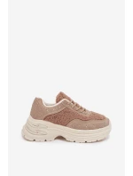 Dámské tenisky s krystaly a beránkovým kožíškem béžové Zarika