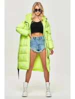 Neonově žlutá dlouhá zimní bunda z různých spojených materiálů (jin-210)
