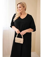 Dámské šaty plus size z bavlněného mušelínu s výstřihem do V černá