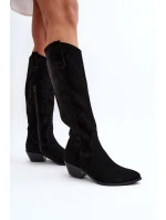 Zazoo 2909 Semišové Boty s Výřezy na Nízkém Podpatku Černé