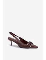 Dámské sandály na podpatku s ozdobným detailem Čokoládové Brienne