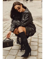 Dámské kozačky na jehlovém podpatku s třásněmi Isalune – černé