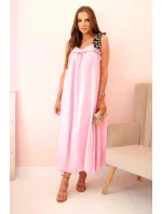 Dámské šaty s ramínky s leopardím potiskem bonbónově růžová