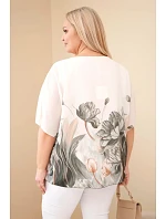 Dámská halenka Plus Size s květinovým potiskem a volným rukávem khaki Dámská halenka Plus Size s květinovým potiskem a volným rukávem khaki