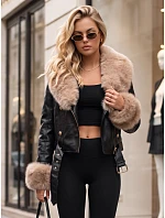 Dámská zimní kožená bunda s kožešinou, černá, FashionStreet TY5981 Dámská zimní kožená bunda s kožešinou, černá, FashionStreet TY5981