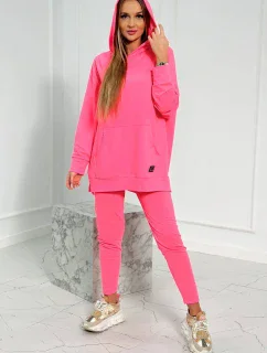 Sada s mikinou s kapucí růžová neonová