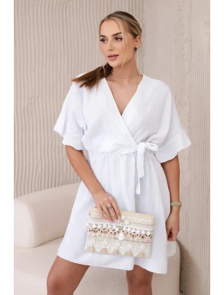 Mušelínové šaty s pasem bílý