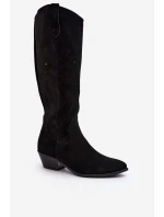 Zazoo 2909 Semišové Boty s Výřezy na Nízkém Podpatku Černé