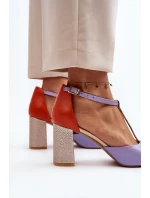 Kožené sandály na podpatku Laura Messi 2759 fialové