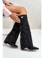 Dámské Kozačky Eko Semišové S Otočeným Svrškem Na Klíně Černé Bralise Dámské Kozačky Eko Semišové S Otočeným Svrškem Na Klíně Černé Bralise