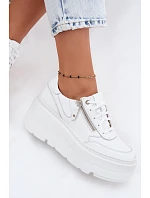 Kožené dámské tenisky na masivní platformě Zazoo N1084 Bílé