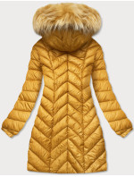 Žlutá prošívaná dámská bunda s kapucí (8916-C)