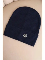 Dámská čepice z modalu a viskózy s ozdobným knoflíkem modrá