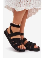 Eko Semišové Sandály Dámské S Suchým Zipem Černé Valpera