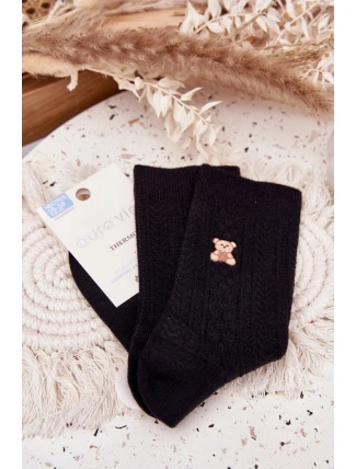 Teplé dámské ponožky s vlnou Medvěd Černé Teplé dámské ponožky s vlnou Medvěd Černé