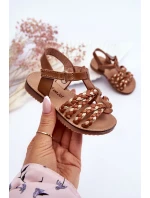 Dětské sandály na suchý zip s pruhy Hněde Sammy Dětské sandály na suchý zip s pruhy Hněde Sammy