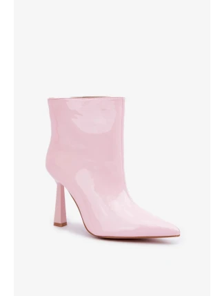Lakované Kotníkové Boty Na Špičce Nazouvací Světle Růžové Seliri