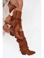 Dámské zateplené kovbojky s třásněmi Brivina – camel