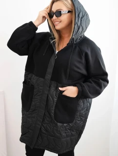 Dámská prošívaná mikina Plus Size s kapucí a velkými kapsami černá