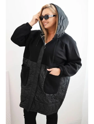 Dámská prošívaná mikina Plus Size s kapucí a velkými kapsami černá