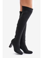 Kozačky Se Školkovou Špicí Nad Koleno Na Podpatku Černé Esanira
