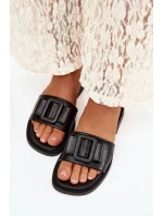 Dámské pantofle na ploché podrážce s přezkou Černé Melivra