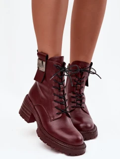 Dámské kožené workery na podpatku s ozdobným detailem Artiker – bordó