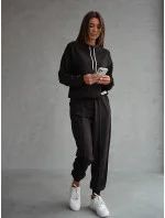 Černý dámský teplákový komplet - mikina se stojáčkem a kalhoty (82162)