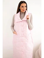 Dámská prošívaná dlouhá vesta s kapsami a stojáčkem bonbónově růžová