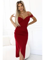 564-8 CALLIE Midi šaty s odhalenými rameny a výstřihem - MORRONEY 564-8 CALLIE Midi šaty s odhalenými rameny a výstřihem - MORRONEY