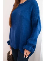 Dámský svetr s příměsí mohéru a vlny volného střihu chabrový