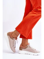 Pohodlné kožené tenisky na platformě Béžove Alisane