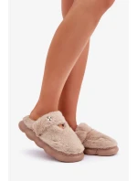 Futrzane Pantofle S Malou Broží Tmavě Béžové Primaria