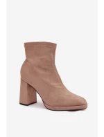 Dámské kotníkové boty na sloupku z eko‑semiše – béžové Karvella