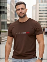 Pánské bavlněné tričko s nápisem PARIS, hnědé, FashionStreet NX5139R