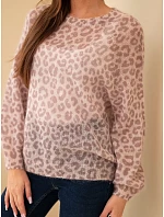Dámský svetr z 70% kid mohairu s leopardím vzorem s dlouhým rukávem fango zelená Dámský svetr z 70% kid mohairu s leopardím vzorem s dlouhým rukávem fango zelená