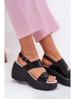 Kožené dámské sandály na platformě a podpatku S.Barski LR51-540 černé