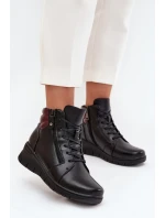 Kožené dámské kotníkové boty s podpatkem vyhřívané Vinceza 39963 Černé