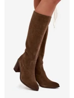 Dámské kozačky z přírodního semiše vyhřívané s podpätkem Sergio Leone KZ25668-S olivové