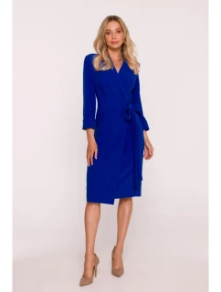 S415 Košilové šaty vázané v pase - královská modř