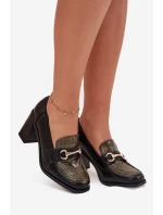 Dámské polobotky na sloupku s ražbou a zlatým detailem Novella – zeleno/černé