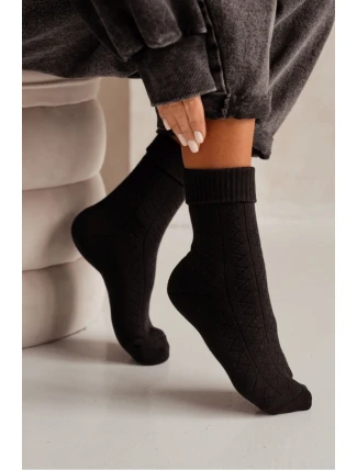 Dámské froté ponožky se vzorem cikcak – černé