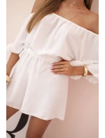 Dámský bavlněný overal bez rukávů s vázáním v pase ecru