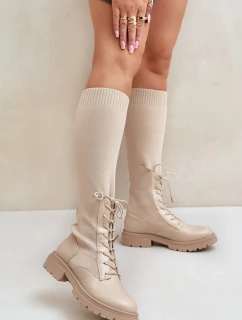 Šněrovací kozačky s elastickým svrškem černé Vamilena