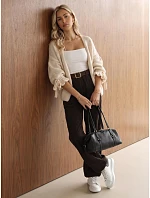 Dámské jogger kalhoty z manšestru s opaskem, čokoládové, FashionStreet UY3140 Dámské jogger kalhoty z manšestru s opaskem, čokoládové, FashionStreet UY3140